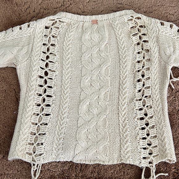 For Love & Lemons Cream Cable Knit Lace-Up Short Sleeve Top - Picture 4 of 4